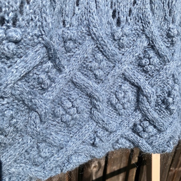 Chaus Oversized Blue Mohair Sweater Cable Knit Tassel Collar XL - Picture 7 of 10